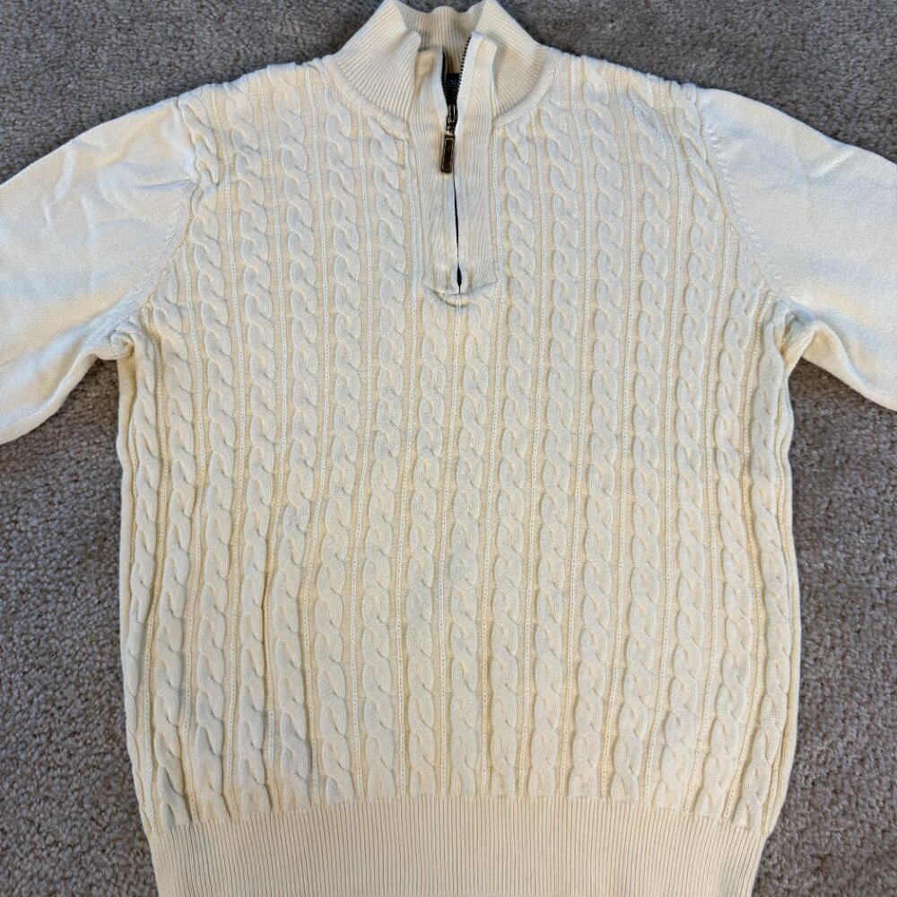 Karen Scott Cable Knit Sweater Womens Size Small Yellow Mock Neck Cotton F431 - Picture 2 of 8